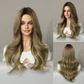 Ladies Middle Part Long Curly Hair Big Wave Pick Dye Gold Wig