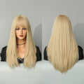 Women's Blonde Air Bangs Long Straight Hair Inside Button Wig For Daily Use