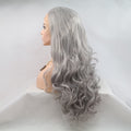 Silver Gray Medium Long Curly Hair Big Waves Before The Lace Wig Suitable For Party Use