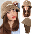 Lamb Hair Fisherman Light Coffee Hat mid-Length Wig